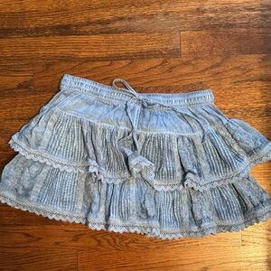 Blue Lace Trim Mini Skirt
